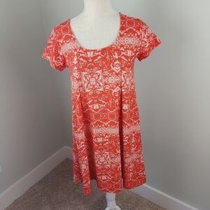 PINK ROSE CORAL AND WHITE FLORAL BOHO BABY DOLL DRESS SIZE MEDIUM